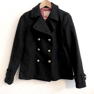NWOT Banana Republic Black Military Army Peacoat Jacket w/ Gold Buttons Classic